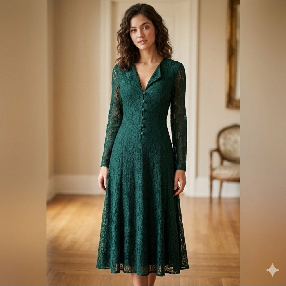 Vintage Lace Dress Long Sleeve Size 5 6 Stunning Victorian Style Christmas Dress